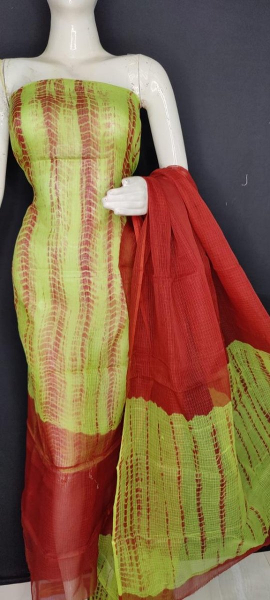 Kota Doria Pure Cotton Salwar Suit with Shibori Hand Dye - Leheriya