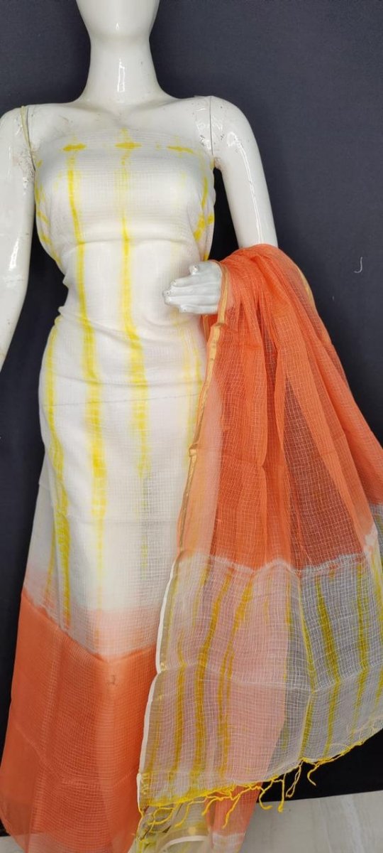 Kota Doria Pure Cotton Salwar Suit with Shibori Hand Dye - Leheriya