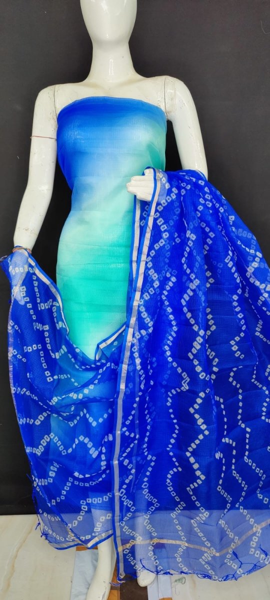 Kota Doria Pure Silk Hand Dye Salwar Suit with Bandhej Dupatta - Leheriya