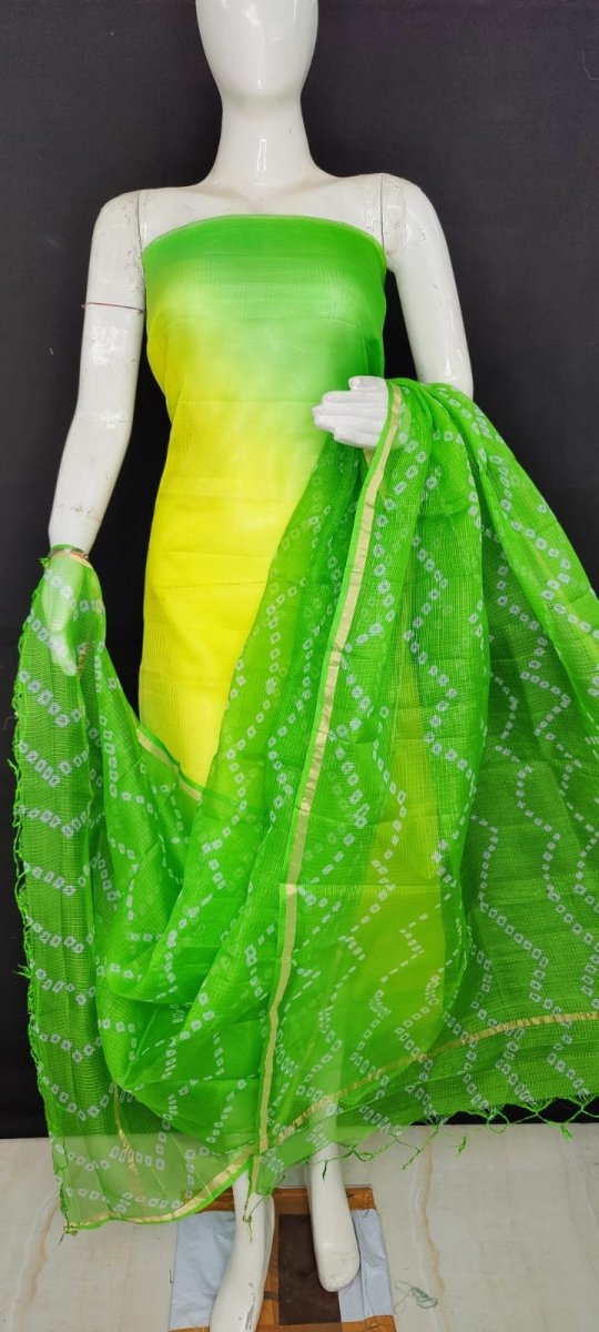 Kota Doria Pure Silk Hand Dye Salwar Suit with Bandhej Dupatta - Leheriya