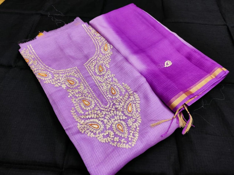Kota Doria Pure Silk Salwar Suit with Hand Pittan Work - Leheriya