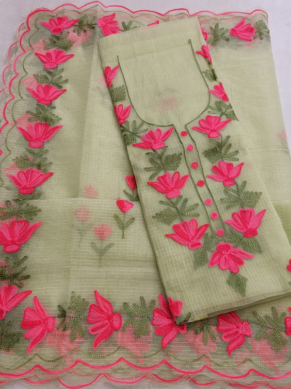 Kota Doria Salwar Suit with Aari Work - Leheriya