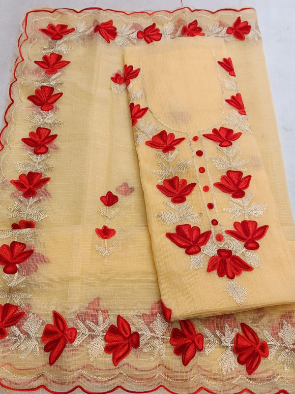 Kota Doria Salwar Suit with Aari Work - Leheriya