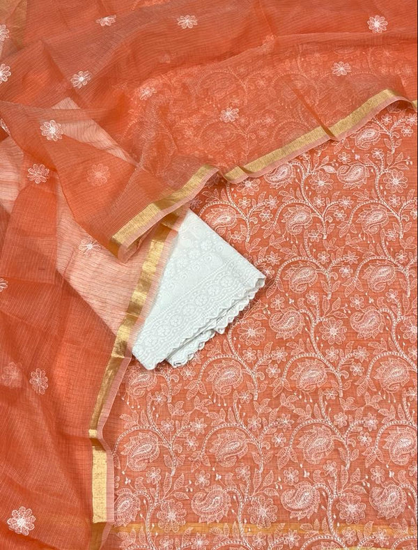 Kota Doria Salwar Suit with Embroidery Work - Leheriya