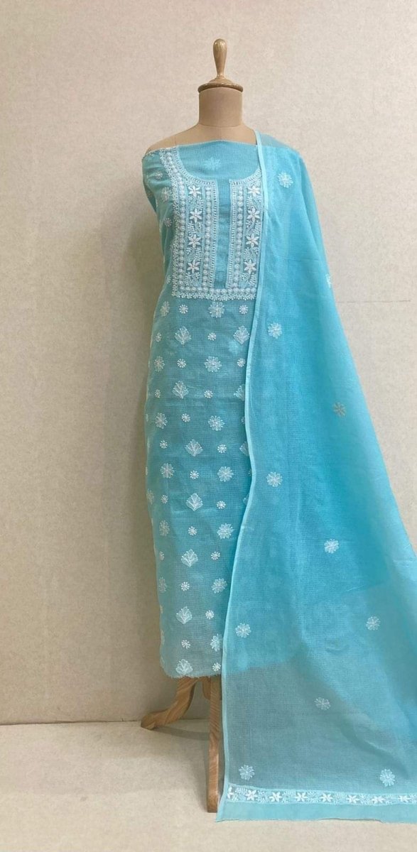 Kota Doria Salwar Suit with Embroidery Work - Leheriya