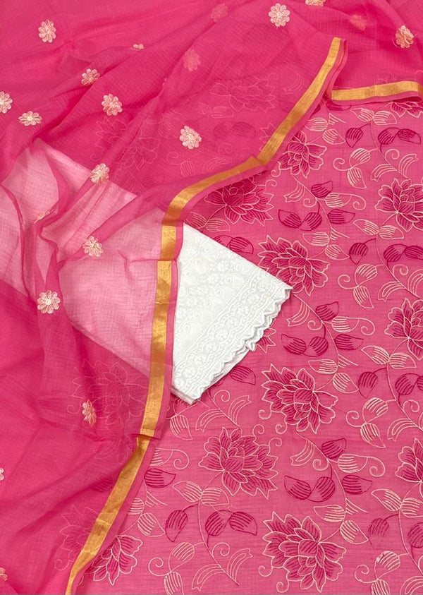 Kota Doria Salwar Suit with Embroidery Work - Leheriya