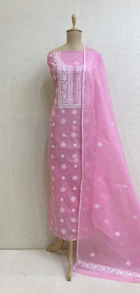 Kota Doria Salwar Suit with Embroidery Work - Leheriya