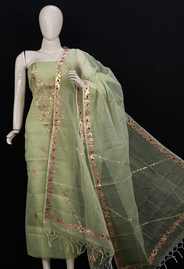 Kota Doria Salwar Suit with Gota Patti Work - Leheriya