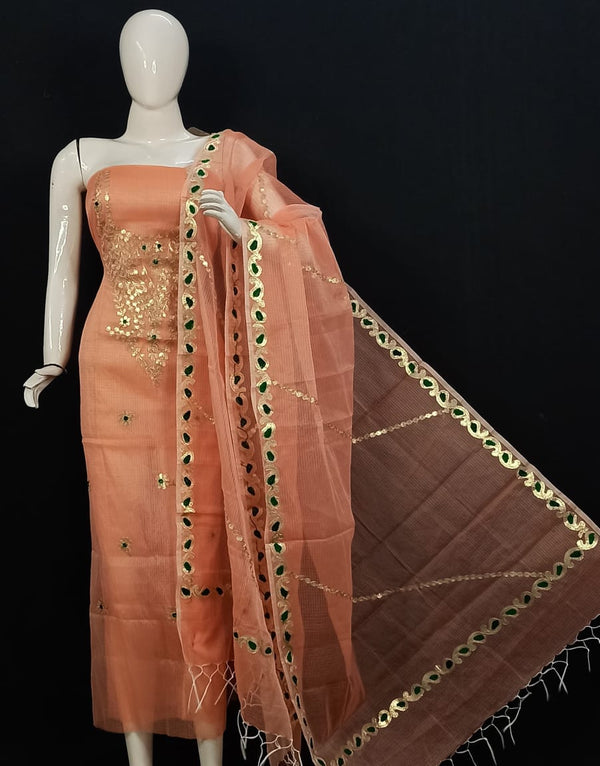 Kota Doria Salwar Suit with Gota Patti Work - Leheriya