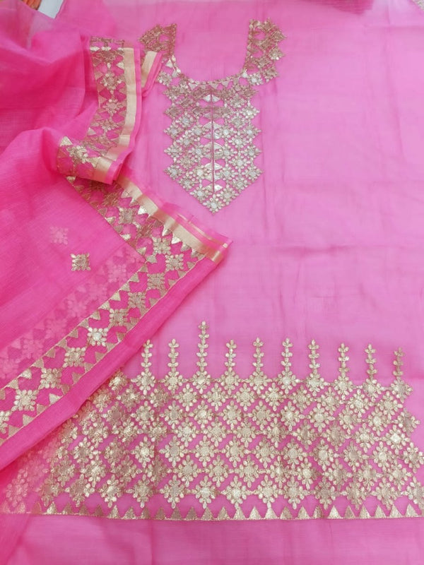 Kota Doria Salwar Suit with Gota Patti Work - Leheriya