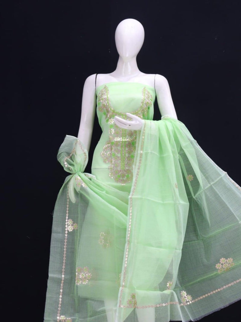 Kota Doria Salwar Suit with Gota Patti Work - Leheriya