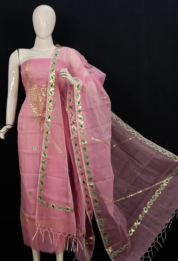 Kota Doria Salwar Suit with Gota Patti Work - Leheriya