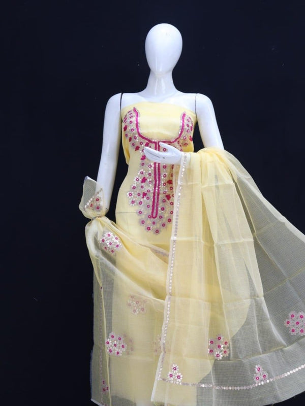 Kota Doria Salwar Suit with Gota Patti Work - Leheriya