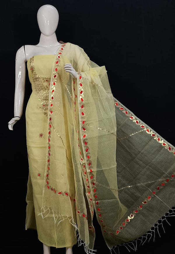 Kota Doria Salwar Suit with Gota Patti Work - Leheriya