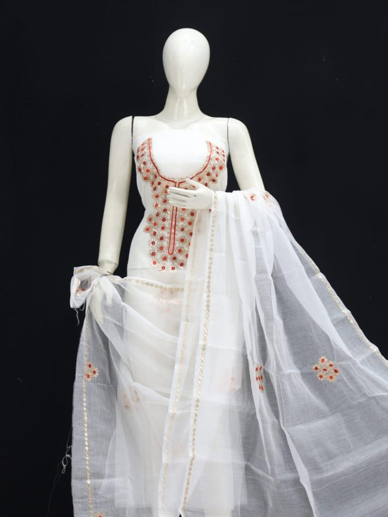 Kota Doria Salwar Suit with Gota Patti Work - Leheriya