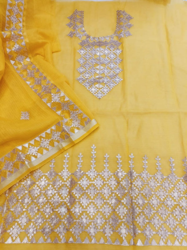 Kota Doria Salwar Suit with Gota Patti Work - Leheriya