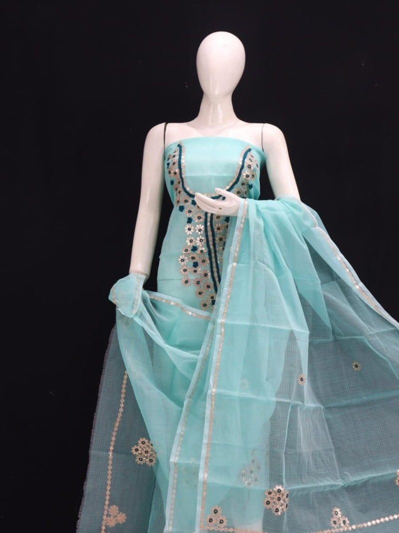 Kota Doria Salwar Suit with Gota Patti Work - Leheriya