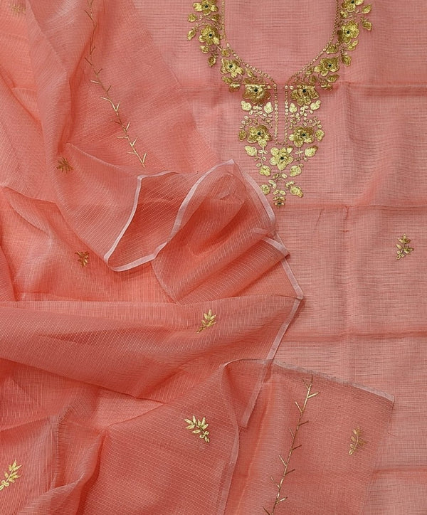 Kota Doria Salwar Suit with Hand Pittan Work - Leheriya