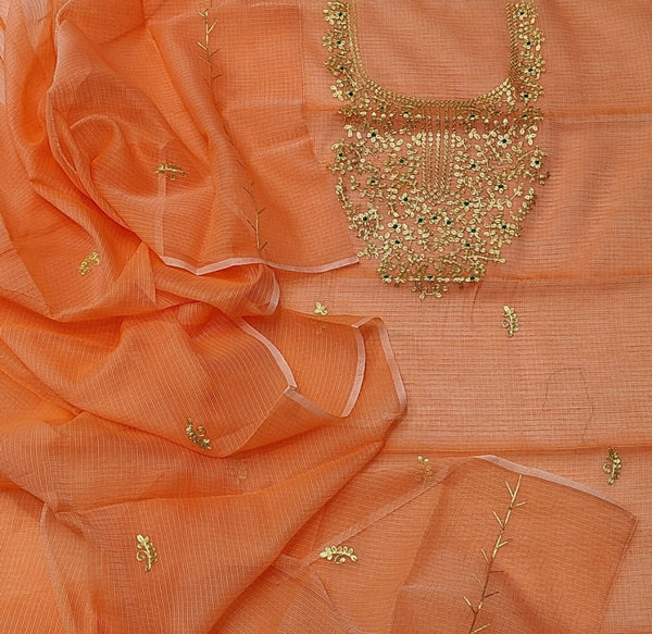 Kota Doria Salwar Suit with Hand Pittan Work - Leheriya