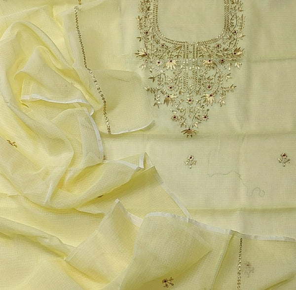 Kota Doria Salwar Suit with Hand Pittan Work - Leheriya