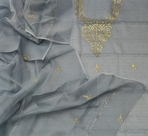 Kota Doria Salwar Suit with Hand Pittan Work - Leheriya