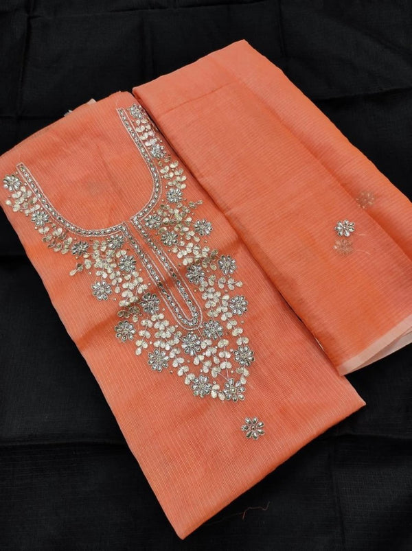 Kota Doria Salwar Suit with Kundan & Gota Patti Work - Leheriya