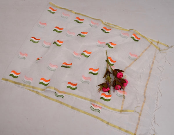 Kota Doria Tiranga Embroidery Work Dupatta - Leheriya