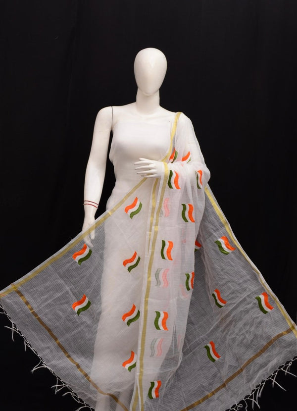 Kota Doria Tiranga Embroidery Work Dupatta - Leheriya