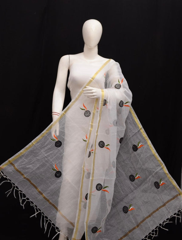 Kota Doria Tiranga Embroidery Work Dupatta - Leheriya