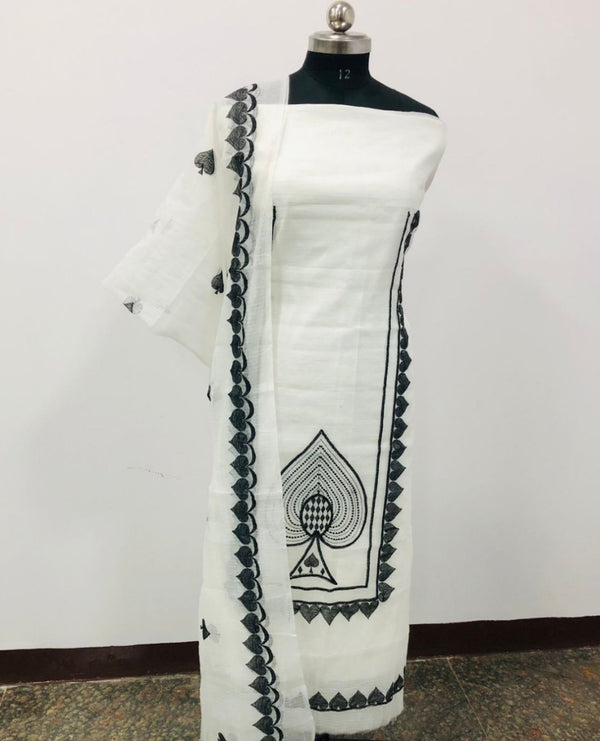 Kota Doria Unstitched Salwar Suit | Moon White | - Leheriya