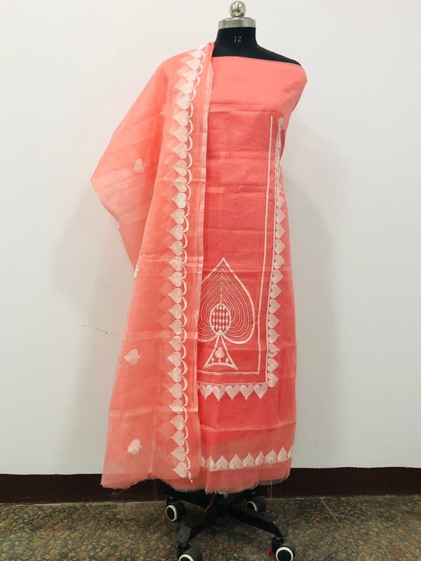 Kota Doria Unstitched Salwar Suit | Peach | - Leheriya