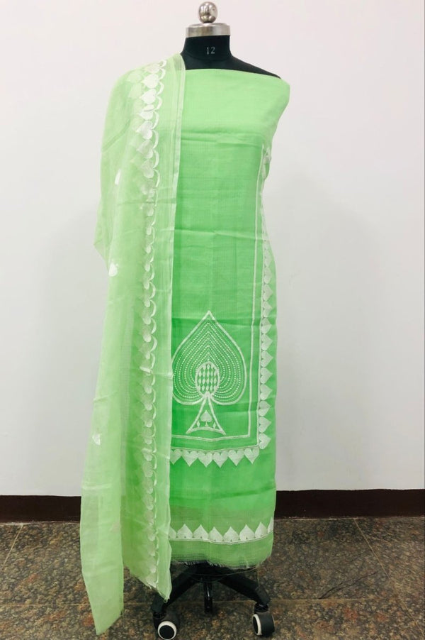 Kota Doria Unstitched Salwar Suit | Soft Green | - Leheriya