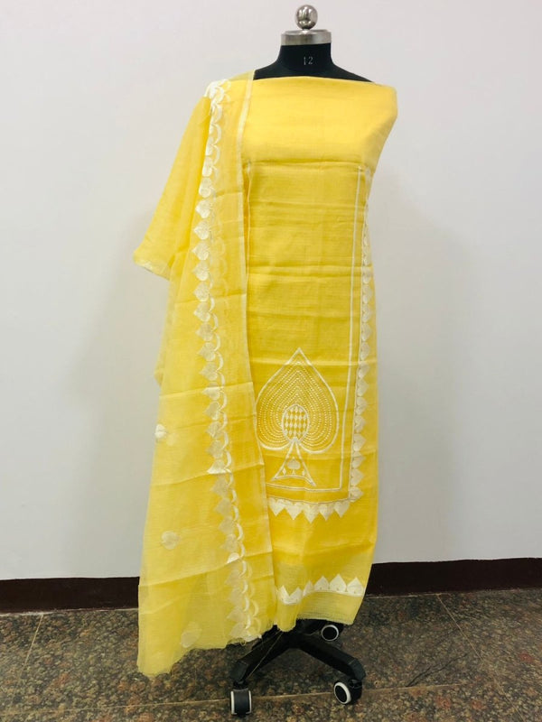 Kota Doria Unstitched Salwar Suit | Yellow | - Leheriya