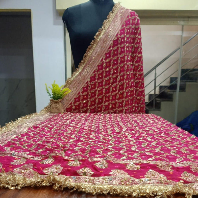 Leheriya Exclusive Bridal Bandhani Real Mirror Work Dupatta - Leheriya