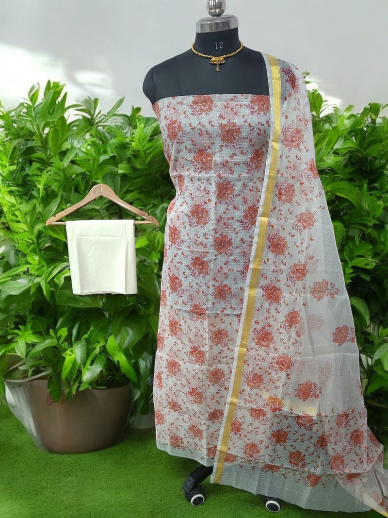 Leheriya Exclusive Kota Doria Block Printed 3 pc Salwar Suit - Leheriya