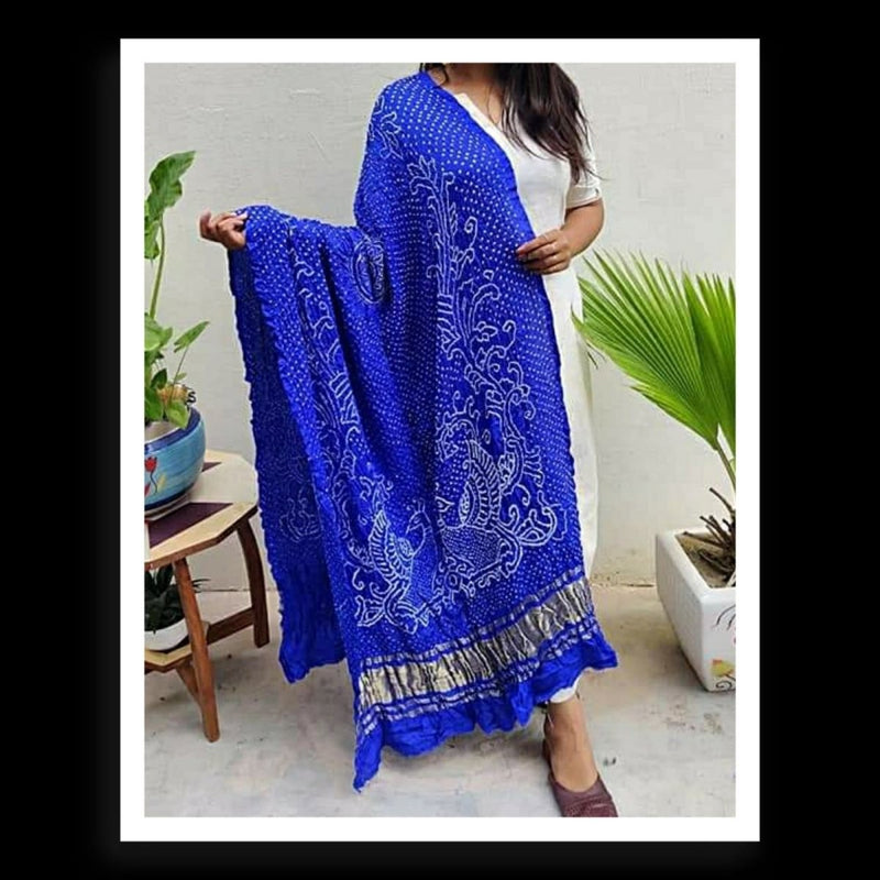 Leheriya Exclusive Pure Gaji Silk Peacock Bandhani Dupatta - Leheriya