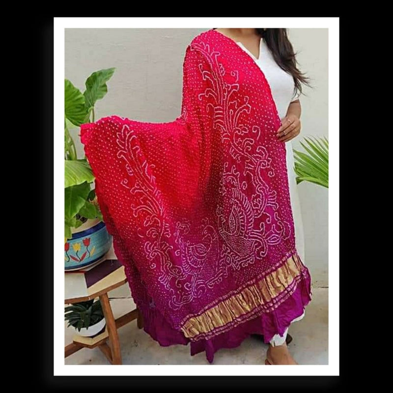 Leheriya Exclusive Pure Gaji Silk Peacock Bandhani Dupatta - Leheriya