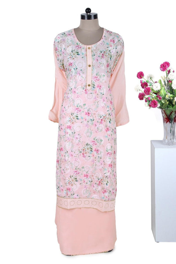 Light Pink Muslin Floral Printed Semi Stitched Suit - Leheriya