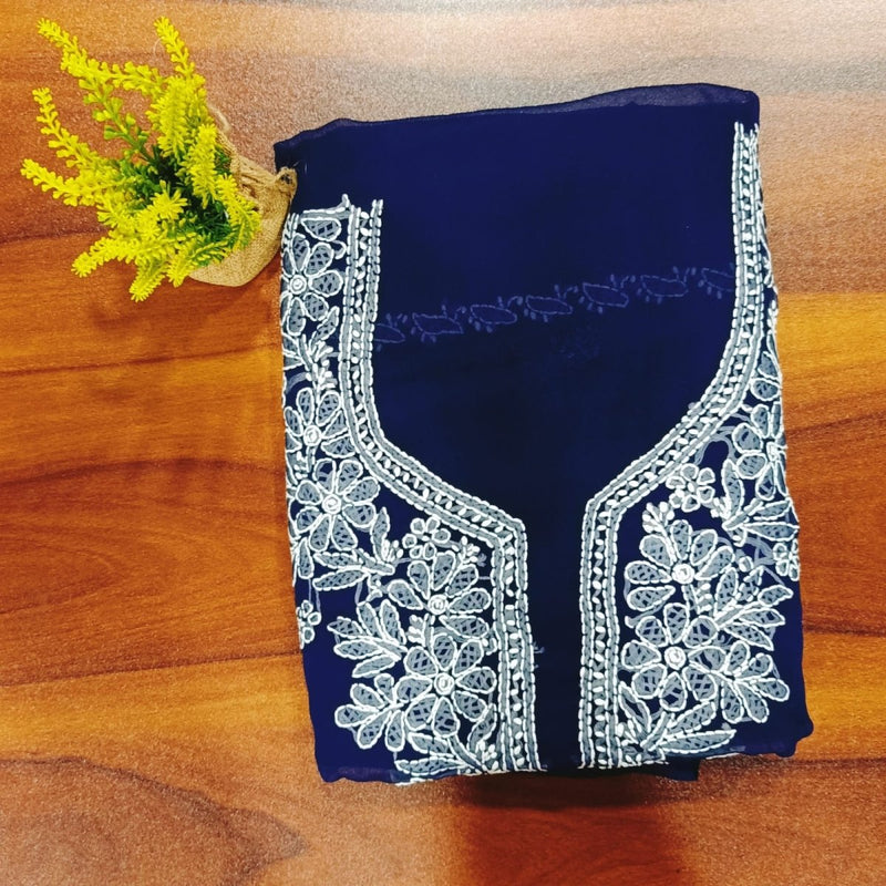 Lucknow Chikankari Hand Embroidery Chiffon Georgette Unstitched Salwar Suit with Georgette Dupatta - Leheriya