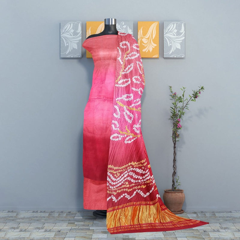 Luxurious Pure Modal Silk Shaded 3 pc Salwar Suit with Beautiful Hand Bandhej Dupatta - Leheriya