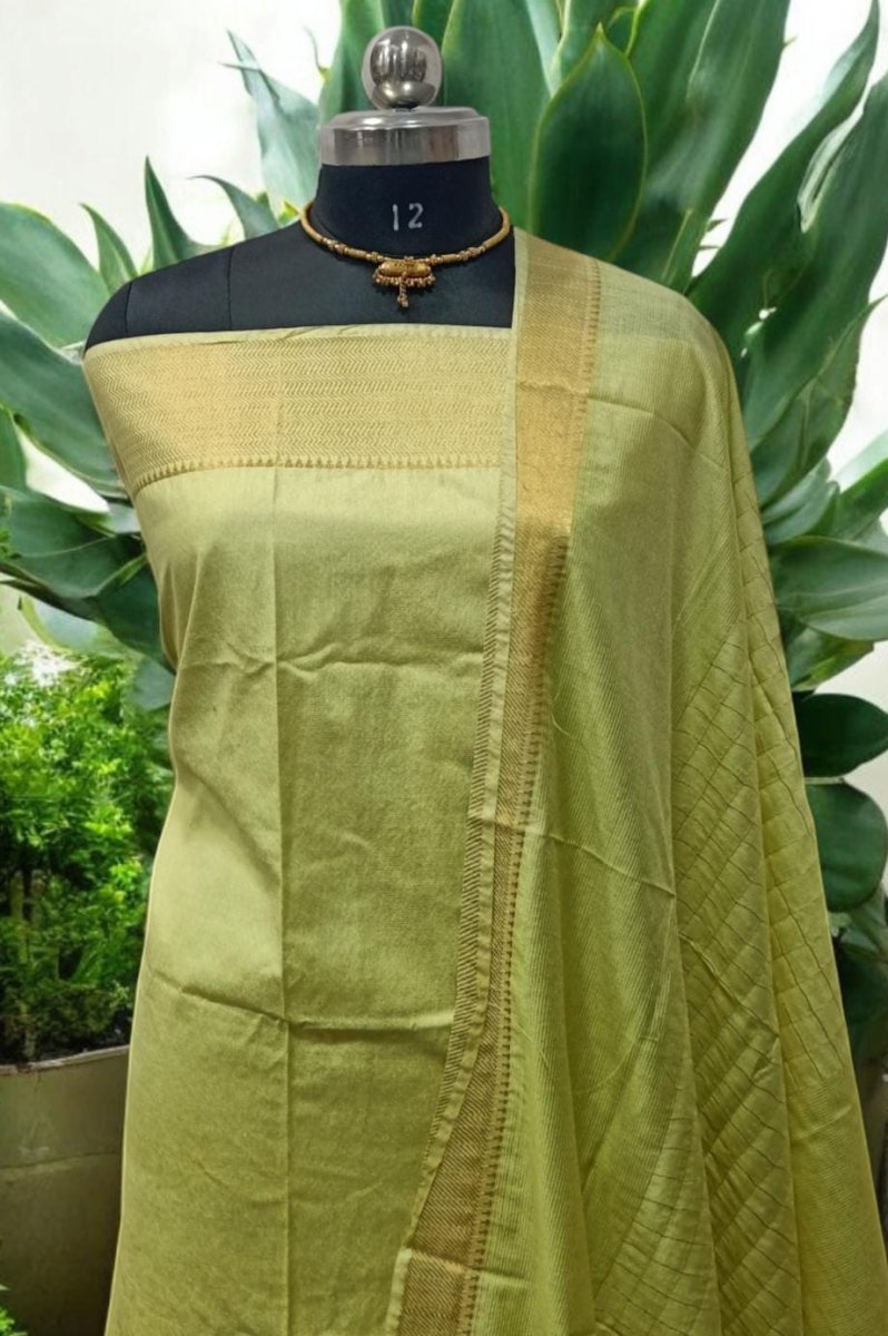 Mangalgiri Zari Border 3pc Cotton Silk Salwar Suit - Leheriya