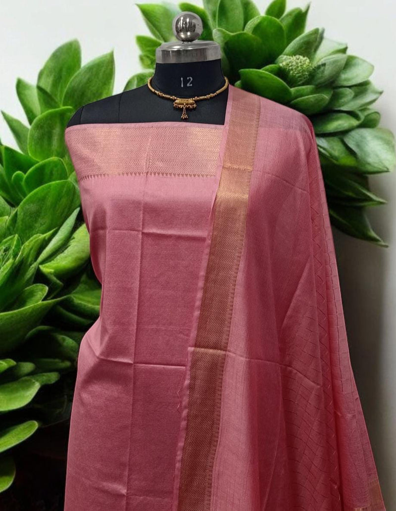 Mangalgiri Zari Border 3pc Cotton Silk Salwar Suit - Leheriya