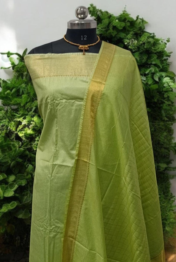 Mangalgiri Zari Border 3pc Cotton Silk Salwar Suit - Leheriya