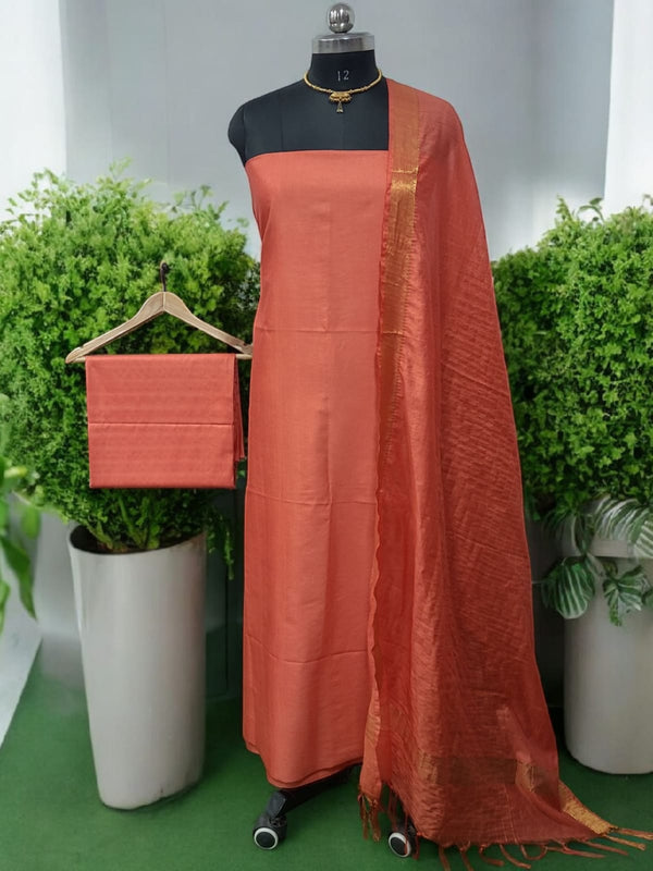 Mangalgiri Zari Border 3pc Cotton Silk Salwar Suit - Leheriya