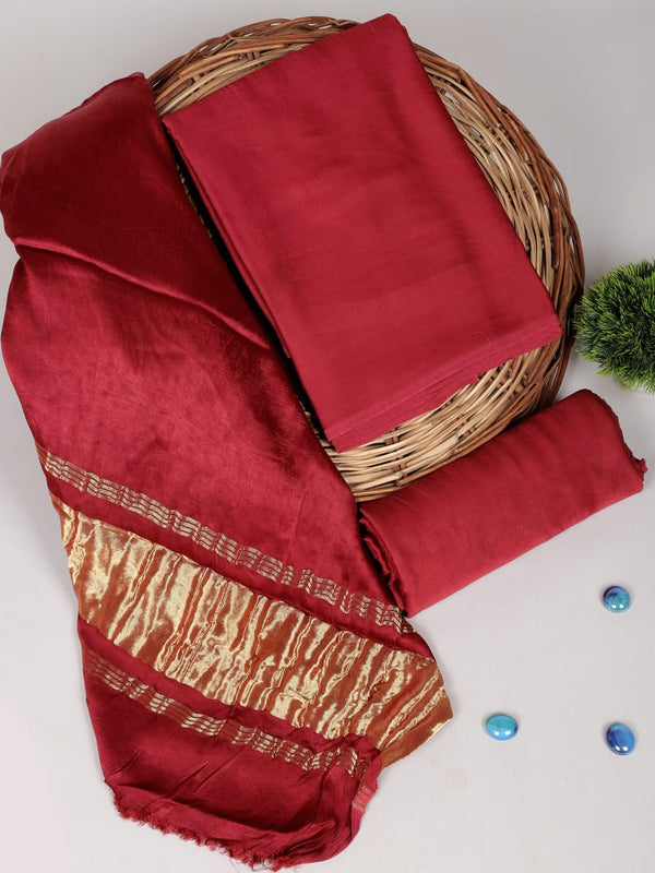 Maroon Color 3pc Plain Modal Silk Salwar Suit Material Set with Lagdi Patta Dupatta - Leheriya