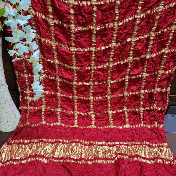 Maroon Pure Gaji Silk Gharchola Dupatta with Golden Zari Work - Leheriya