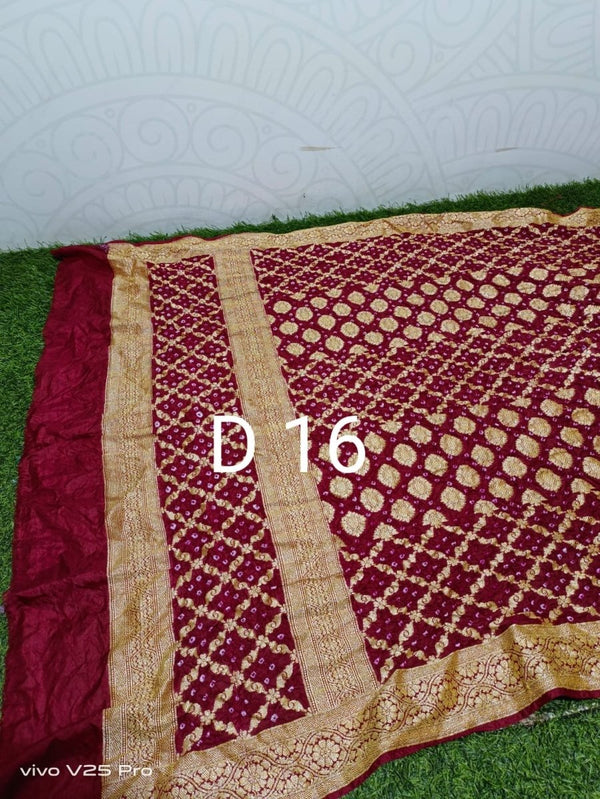 Maroon Semi Kanjivaram Silk Bandhani Gharchola Dupatta - Leheriya