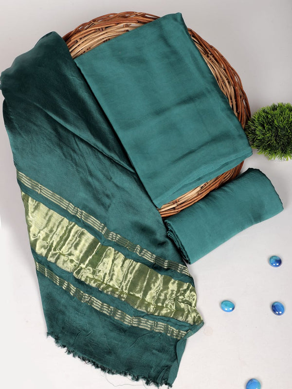 Ming Color 3pc Plain Modal Silk Salwar Suit Material Set with Lagdi Patta Dupatta - Leheriya