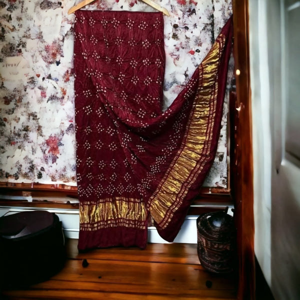 Modal Silk Bandhani Dupatta | Maroon | - Leheriya