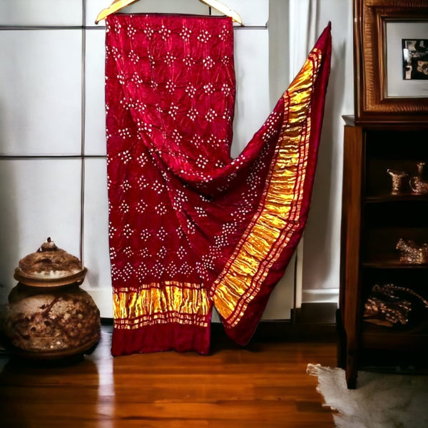 Modal Silk Bandhani Dupatta | Red | - Leheriya